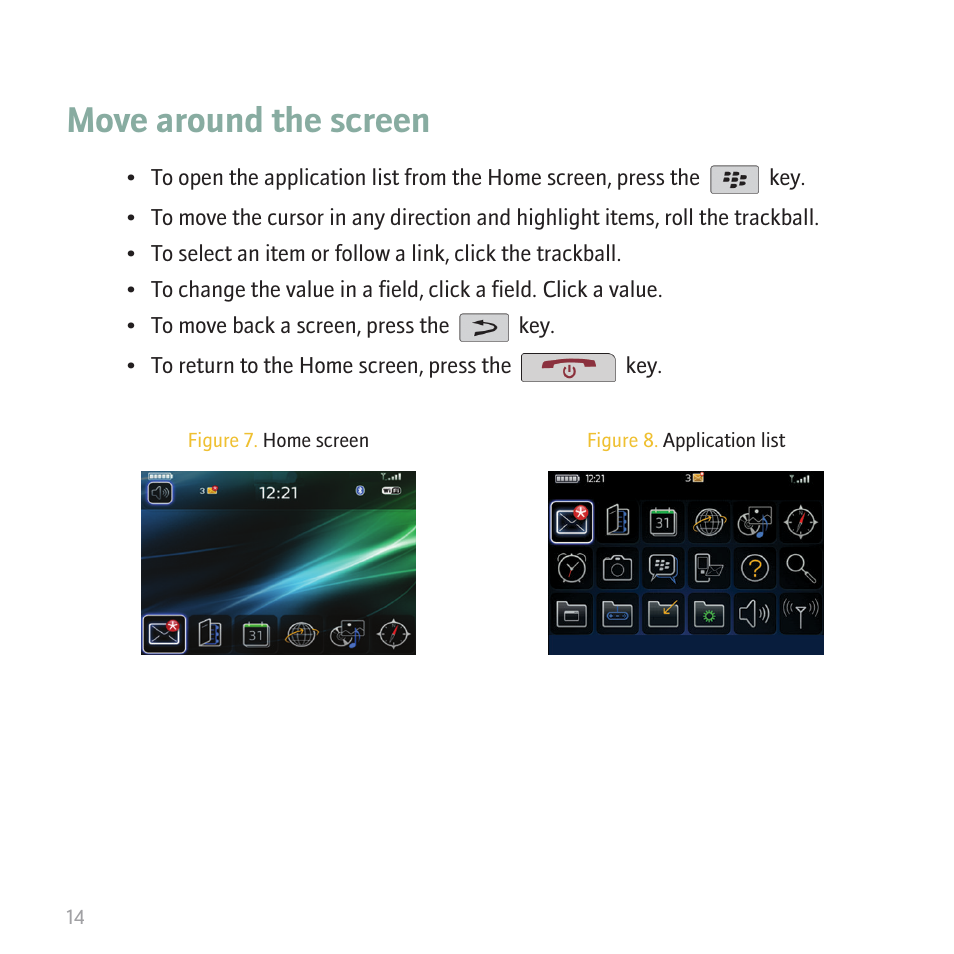 Move around the screen | Blackberry CURVE 8350I User Manual | Page 16 / 46