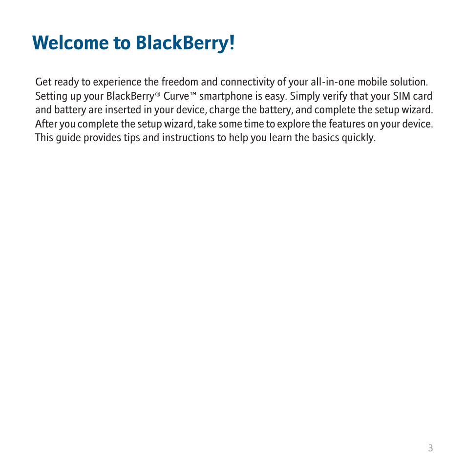 Welcome to blackberry | Blackberry CURVE 8350I User Manual | Page 5 / 46