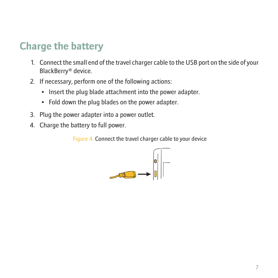 Charge the battery | Blackberry CURVE 8350I User Manual | Page 9 / 46