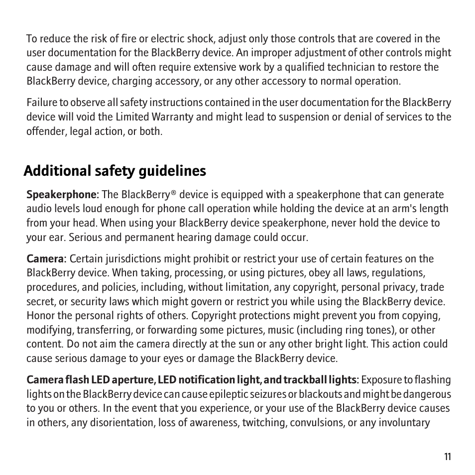 Additional safety guidelines | Blackberry Pearl 8130 User Manual | Page 13 / 32