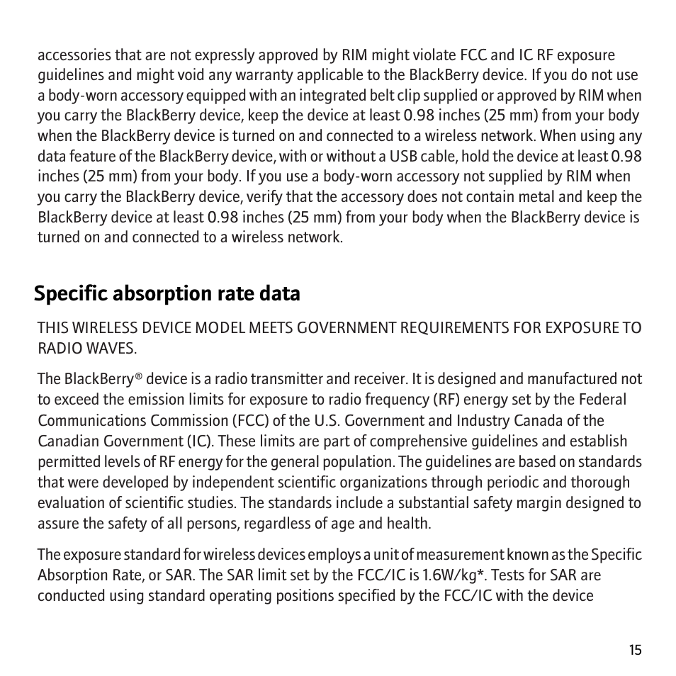 Specific absorption rate data | Blackberry Pearl 8130 User Manual | Page 17 / 32