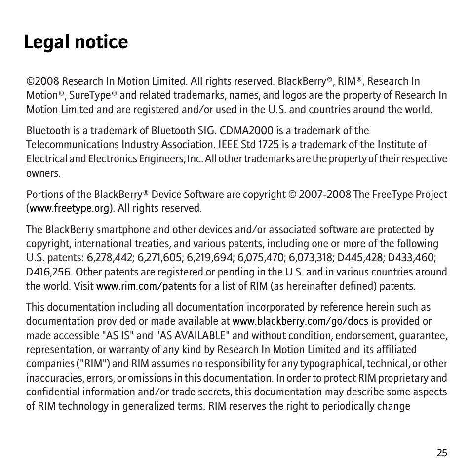 Legal notice | Blackberry Pearl 8130 User Manual | Page 27 / 32
