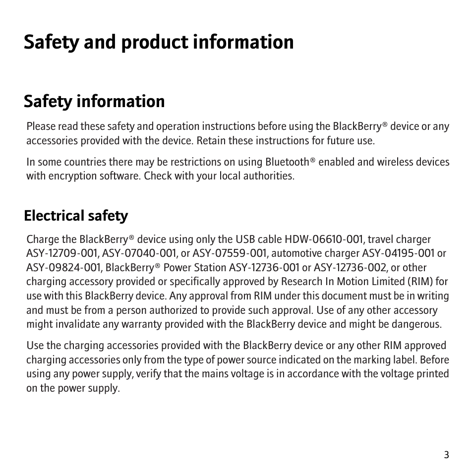 Safety and product information, Safety information | Blackberry Pearl 8130 User Manual | Page 5 / 32