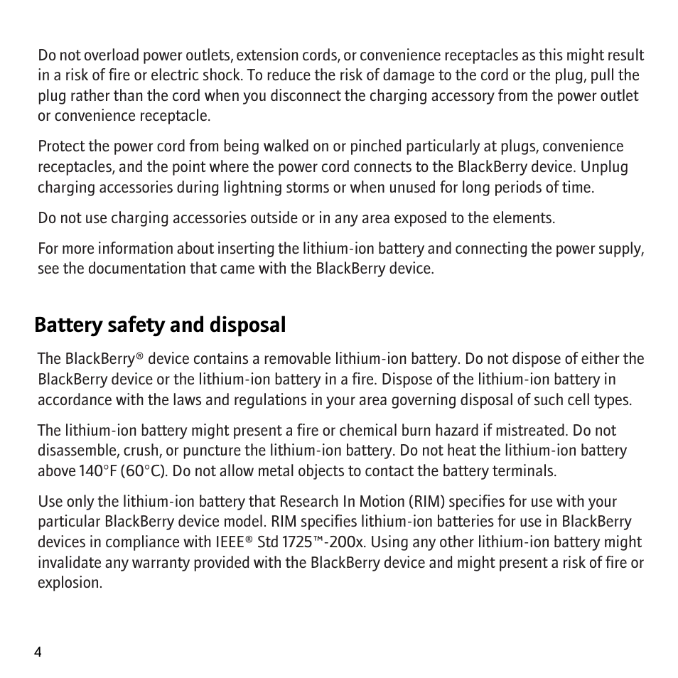 Battery safety and disposal | Blackberry Pearl 8130 User Manual | Page 6 / 32