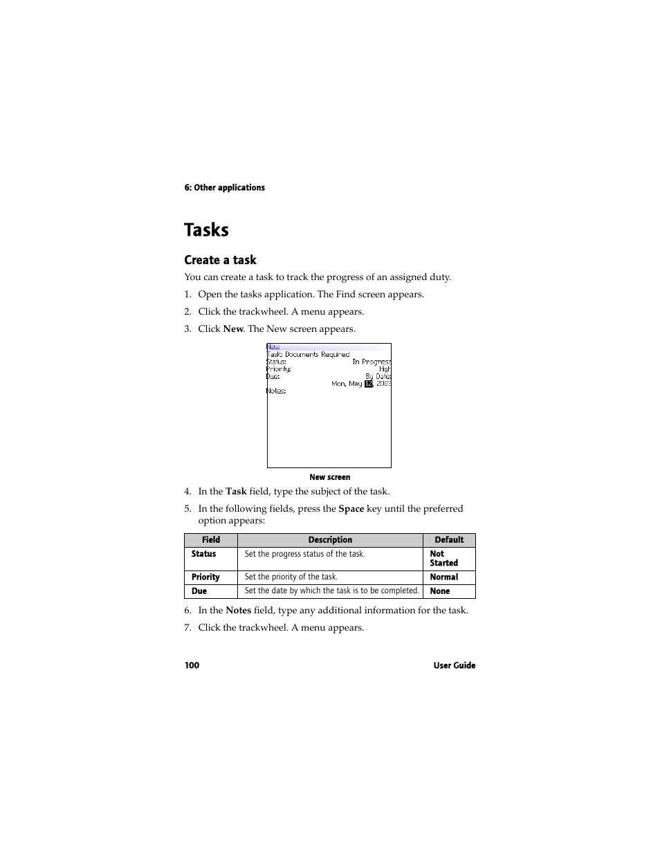 Tasks, Create a task | Blackberry 7780 User Manual | Page 100 / 154