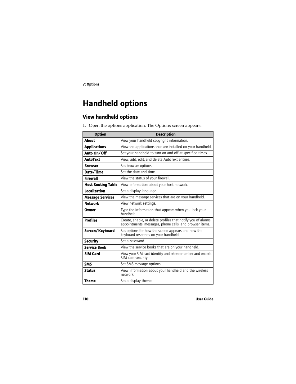 Handheld options, View handheld options | Blackberry 7780 User Manual | Page 110 / 154