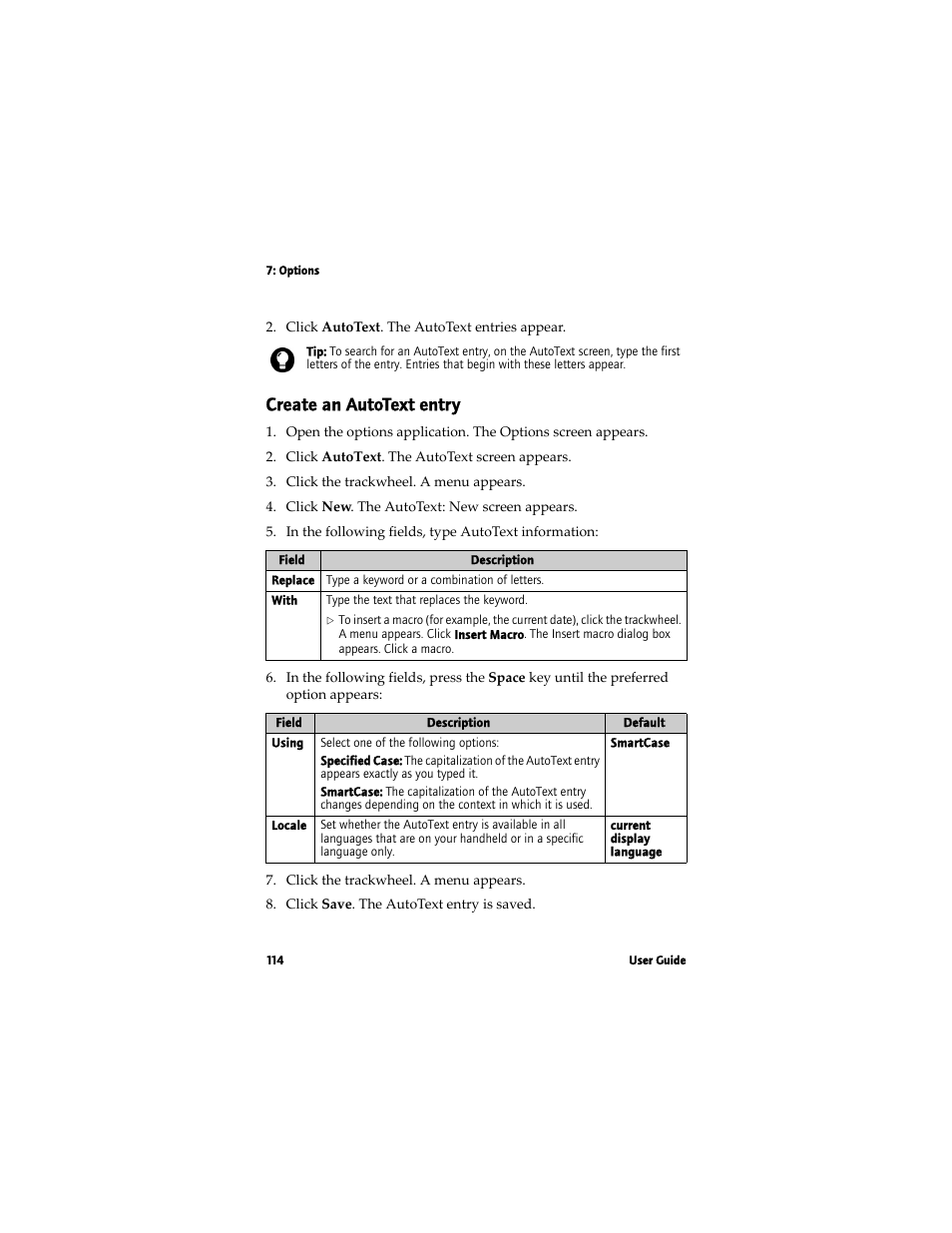 Create an autotext entry | Blackberry 7780 User Manual | Page 114 / 154