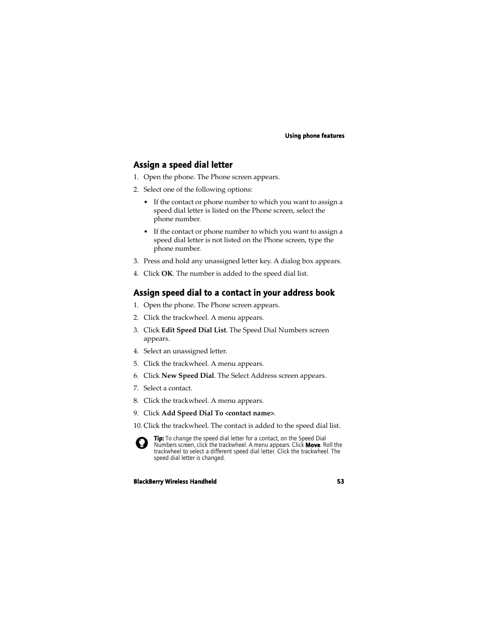 Assign a speed dial letter | Blackberry 7780 User Manual | Page 53 / 154