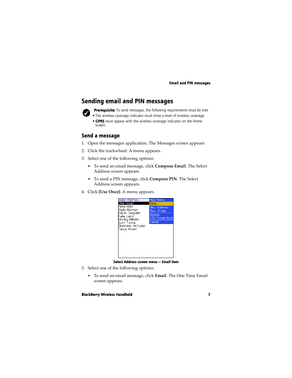 Sending email and pin messages, Send a message | Blackberry 7780 User Manual | Page 7 / 154