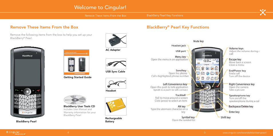 Welcome to cingular, Blackberry, White (reversed) | Blackberry Pearl User Manual | Page 3 / 24