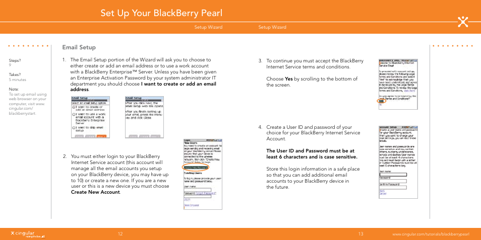 Set up your blackberry pearl, Email setup | Blackberry Pearl User Manual | Page 7 / 24