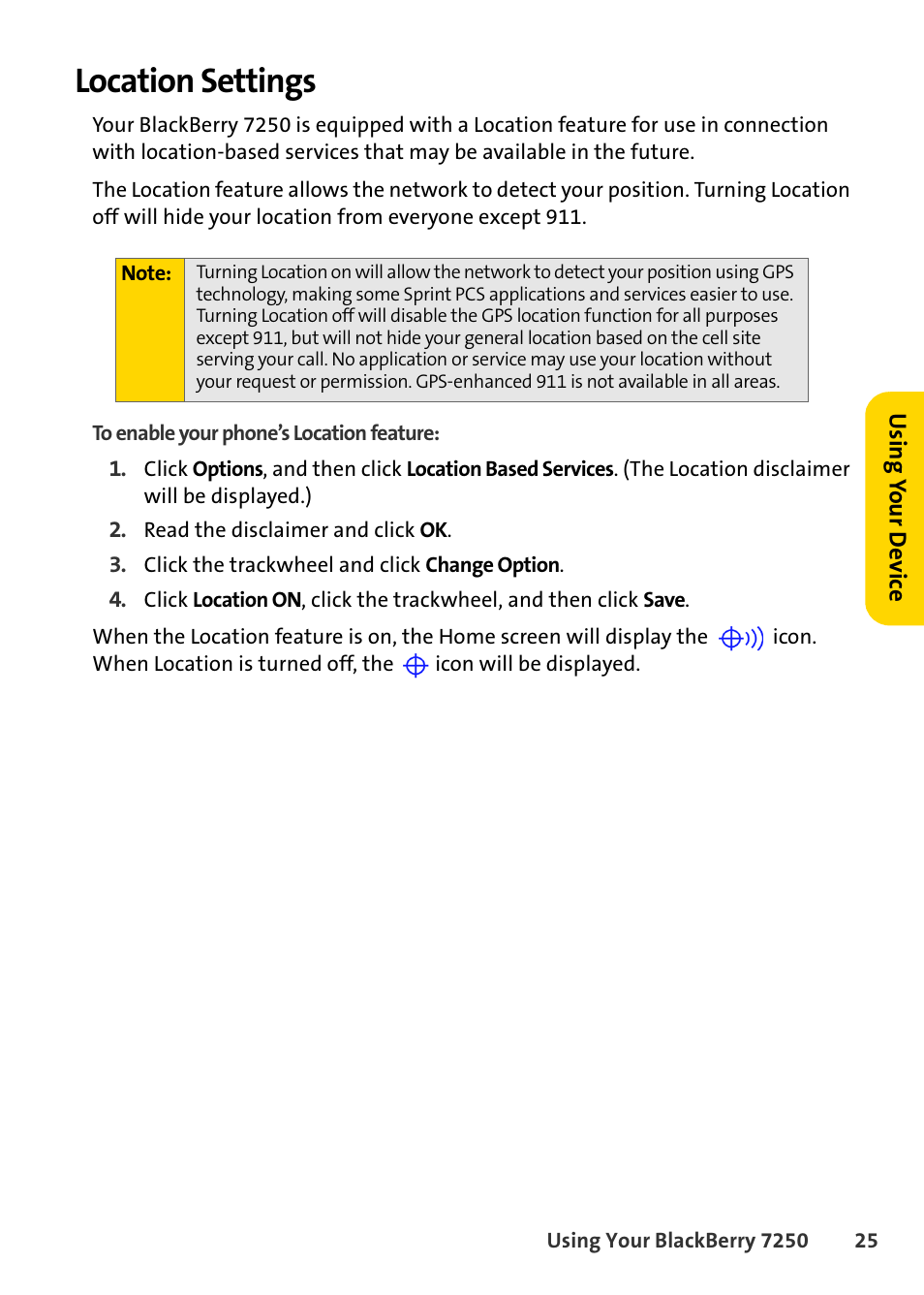 Location settings | Blackberry 7250 User Manual | Page 32 / 57