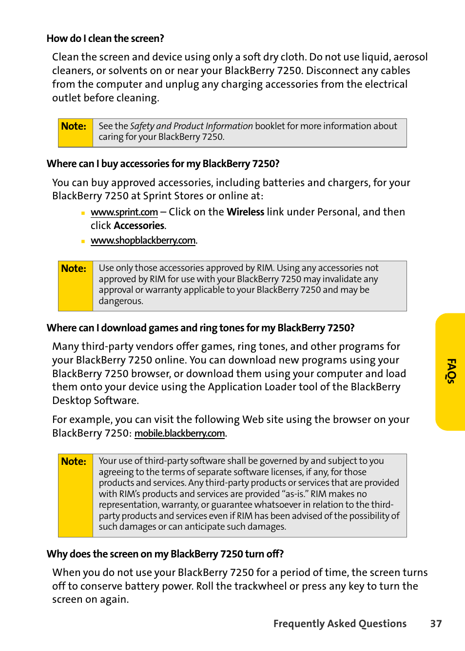 Fa q s | Blackberry 7250 User Manual | Page 44 / 57