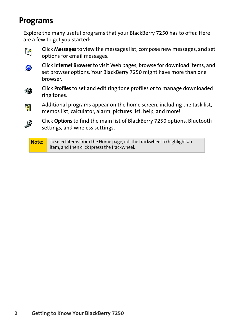 Programs | Blackberry 7250 User Manual | Page 9 / 57