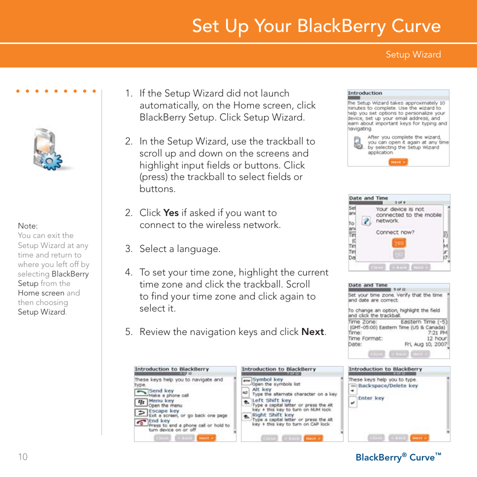 Set up your blackberry curve | Blackberry Curve User Manual | Page 10 / 54