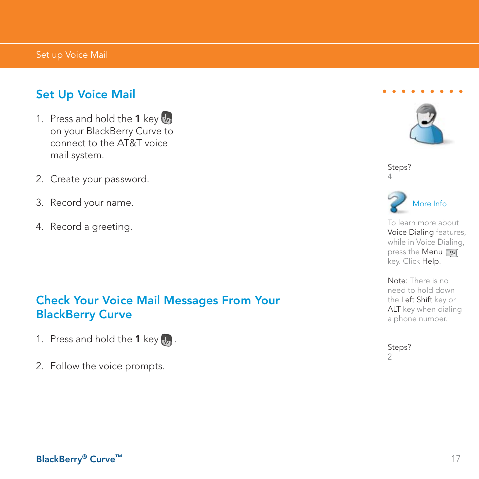 Set up voice mail | Blackberry Curve User Manual | Page 17 / 54