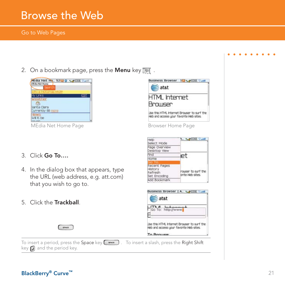 Browse the web | Blackberry Curve User Manual | Page 21 / 54