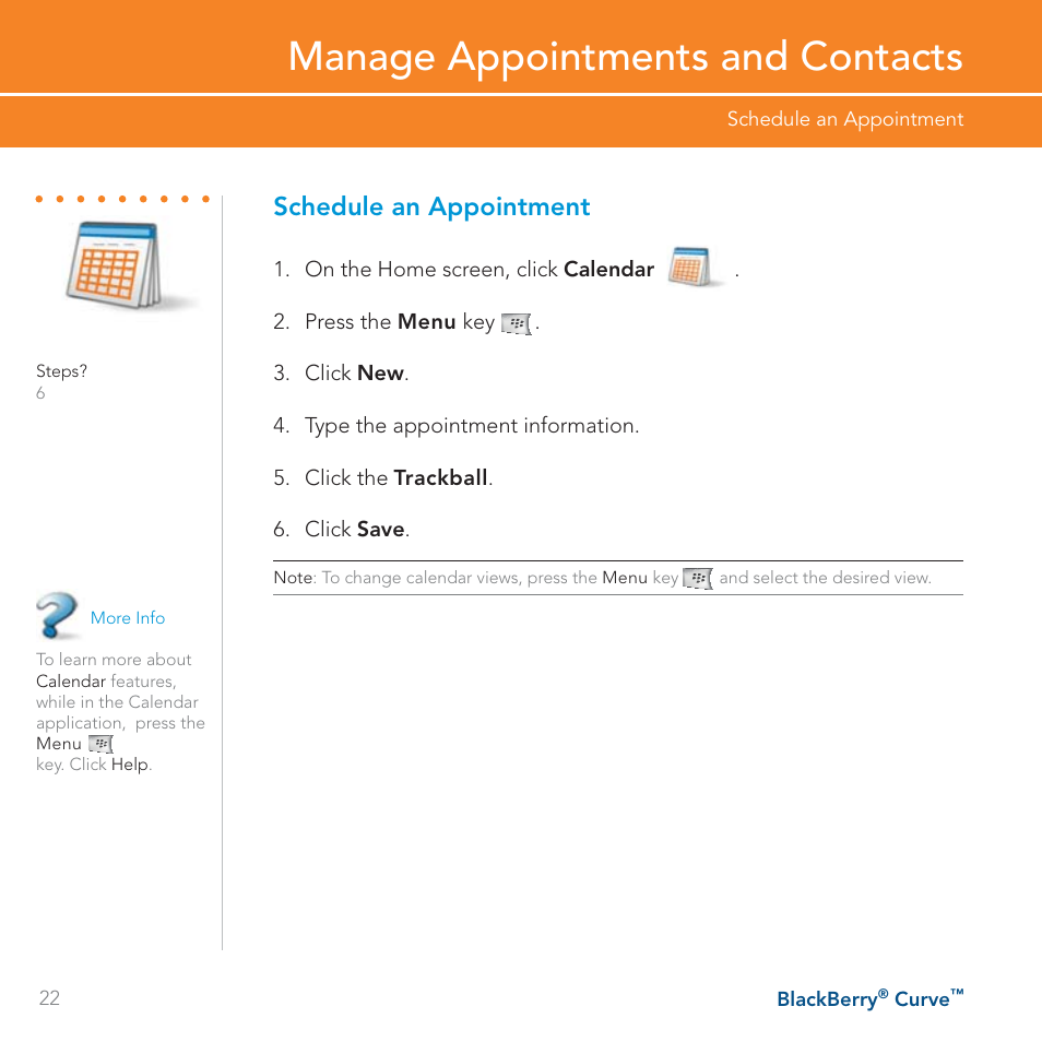 Manage appointments and contacts, Schedule an appointment | Blackberry Curve User Manual | Page 22 / 54