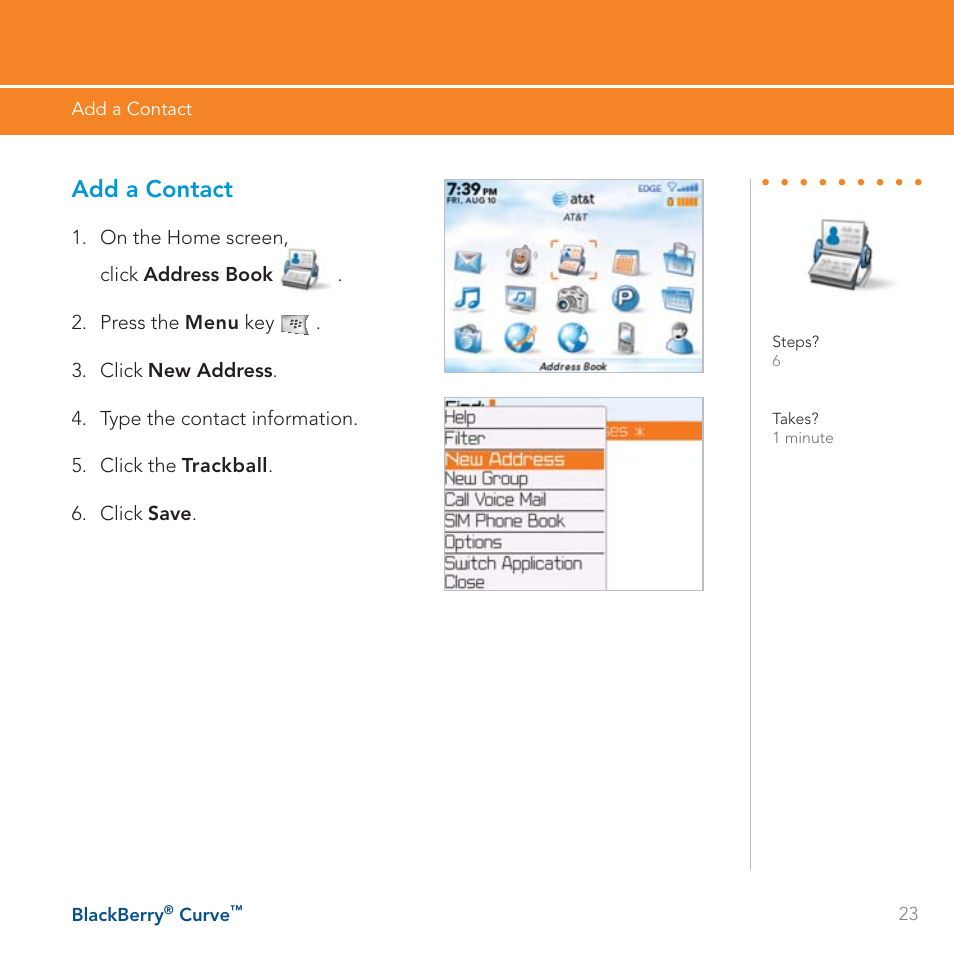 Add a contact | Blackberry Curve User Manual | Page 23 / 54