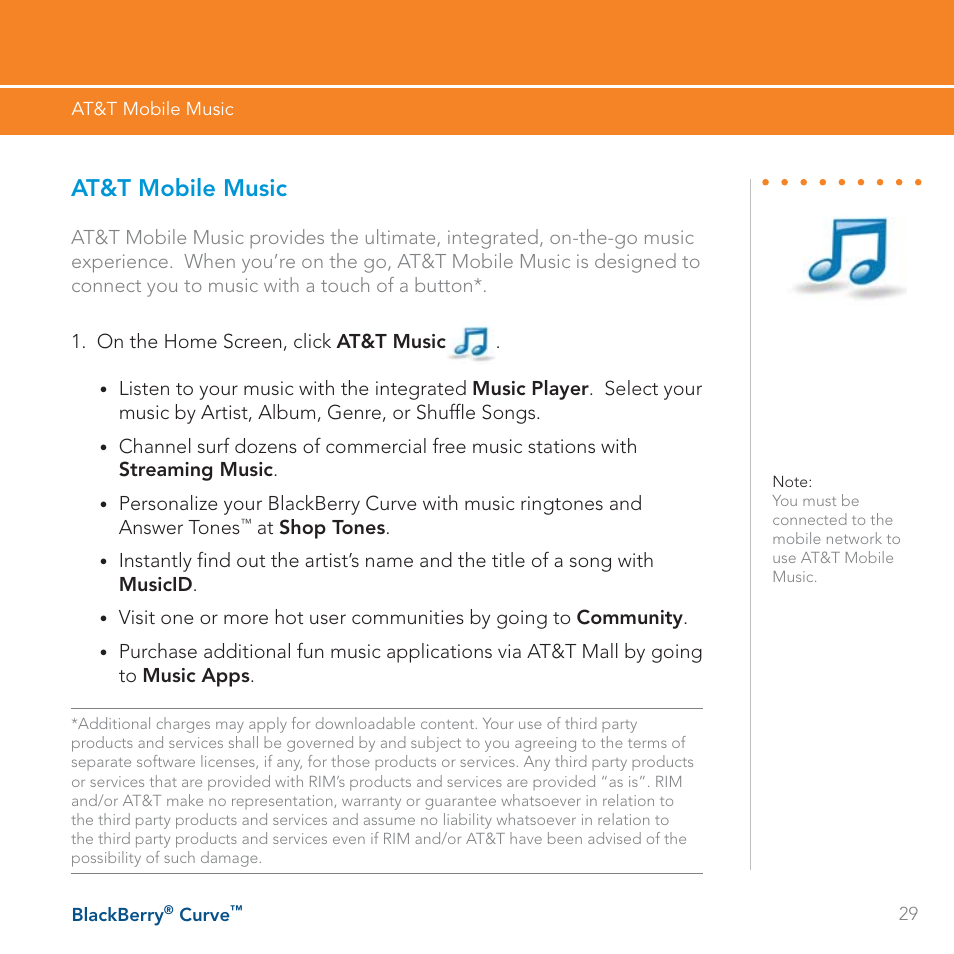 At&t mobile music | Blackberry Curve User Manual | Page 29 / 54