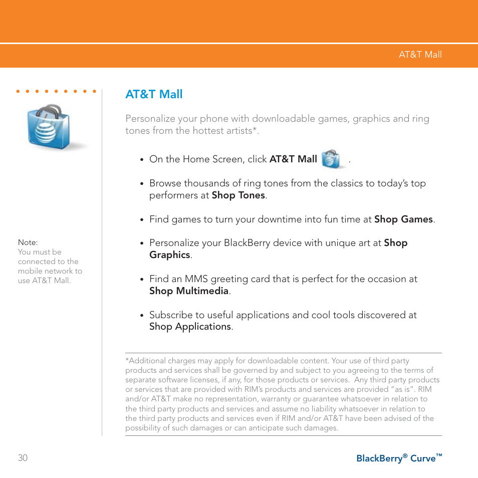 At&t mall | Blackberry Curve User Manual | Page 30 / 54