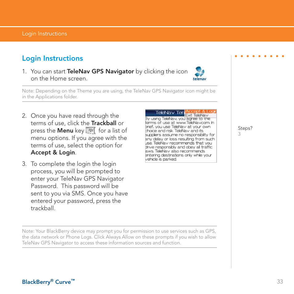 Login instructions | Blackberry Curve User Manual | Page 33 / 54