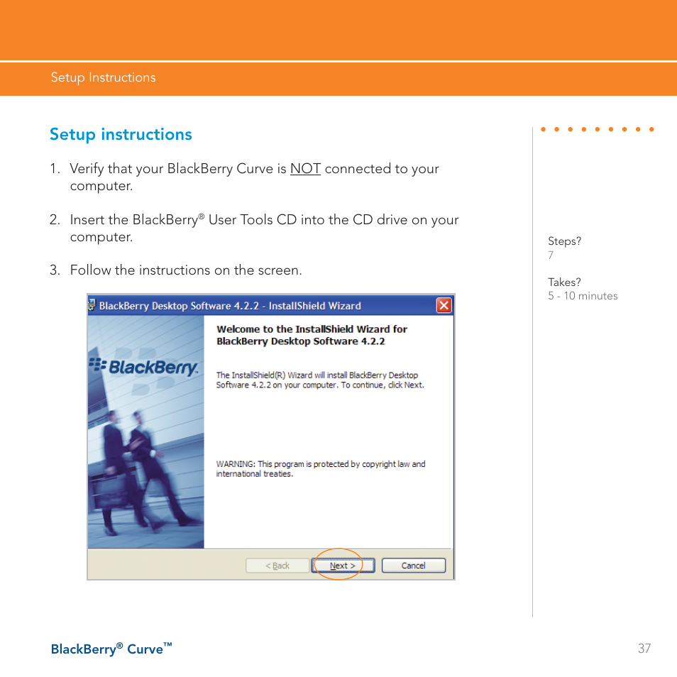 Setup instructions | Blackberry Curve User Manual | Page 37 / 54