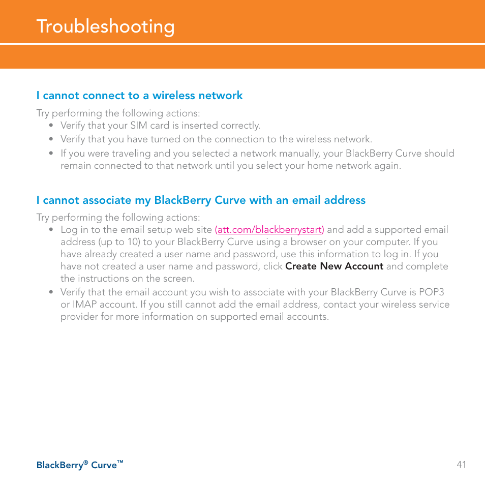 Troubleshooting | Blackberry Curve User Manual | Page 41 / 54