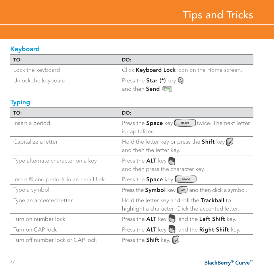 Tips and tricks | Blackberry Curve User Manual | Page 44 / 54