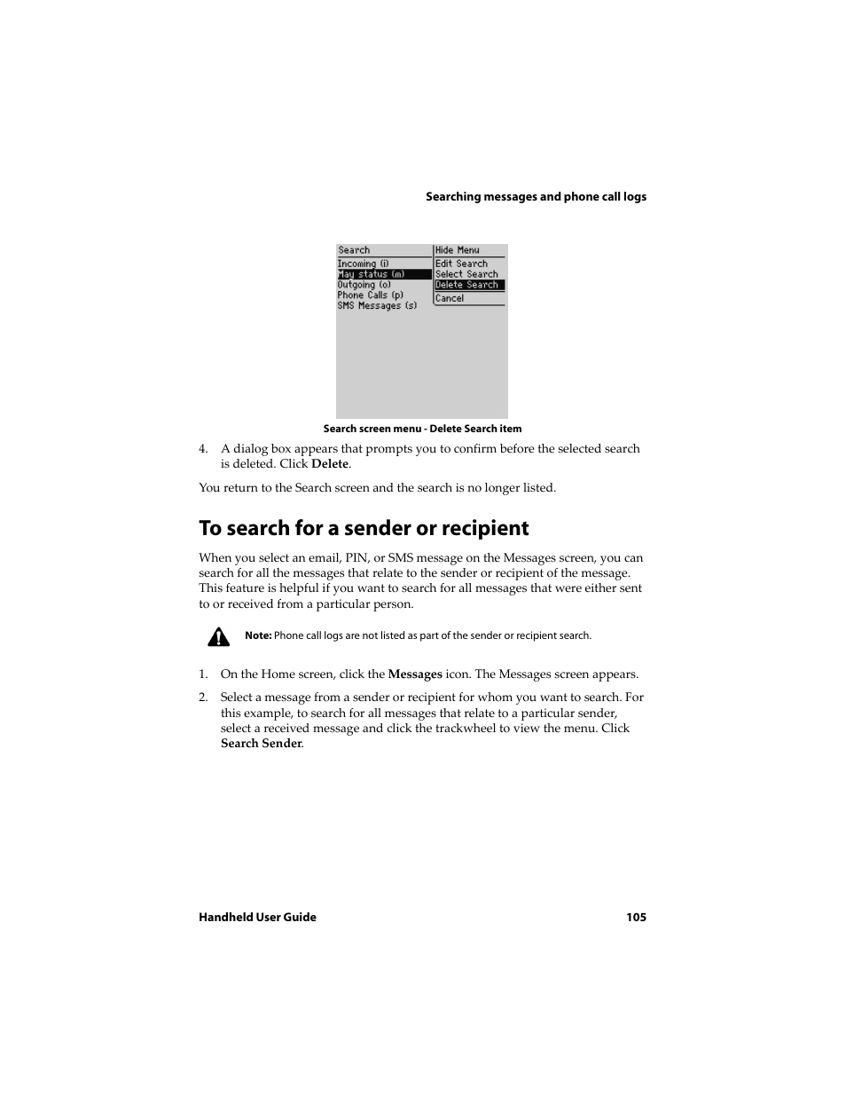 To search for a sender or recipient | Blackberry 6710 User Manual | Page 105 / 309