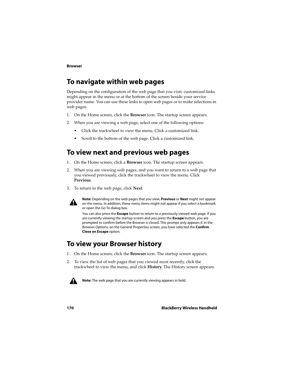 To view your browser history | Blackberry 6710 User Manual | Page 170 / 309