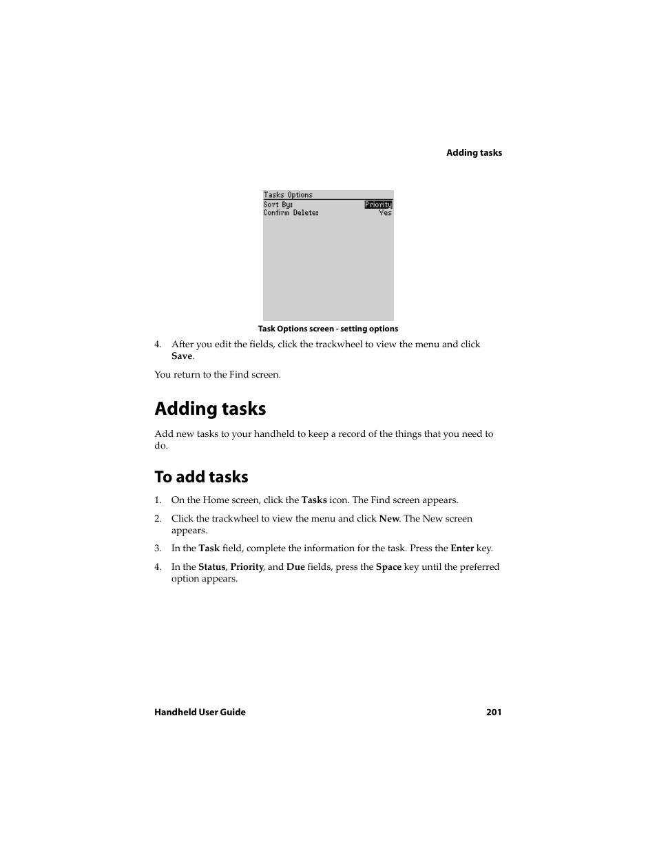 Adding tasks, To add tasks | Blackberry 6710 User Manual | Page 201 / 309