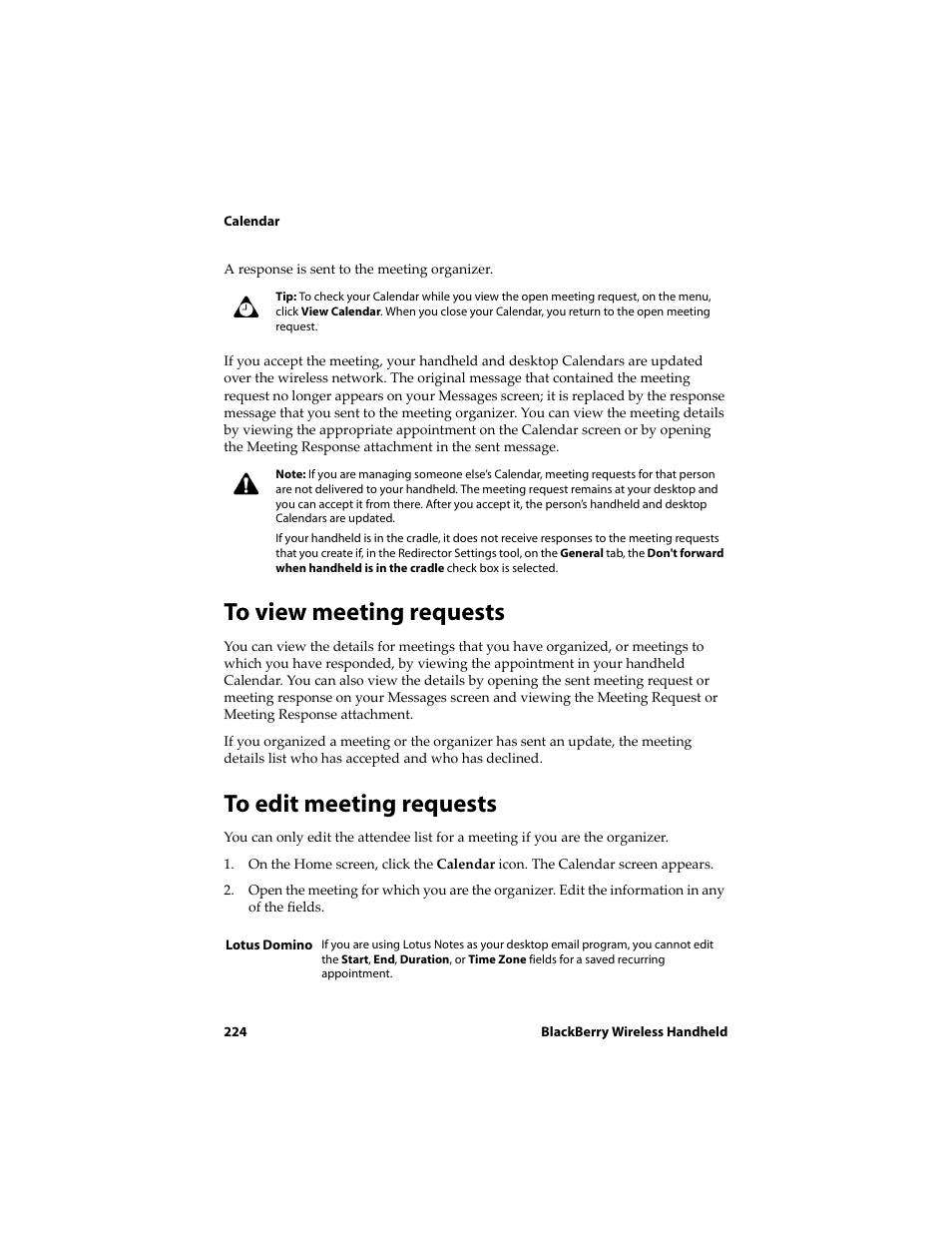 To view meeting requests, To edit meeting requests | Blackberry 6710 User Manual | Page 224 / 309