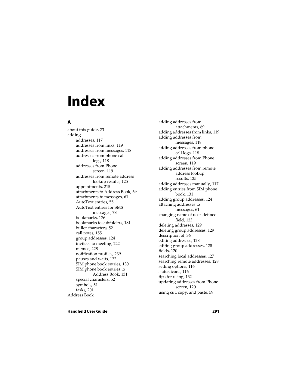 Index | Blackberry 6710 User Manual | Page 291 / 309