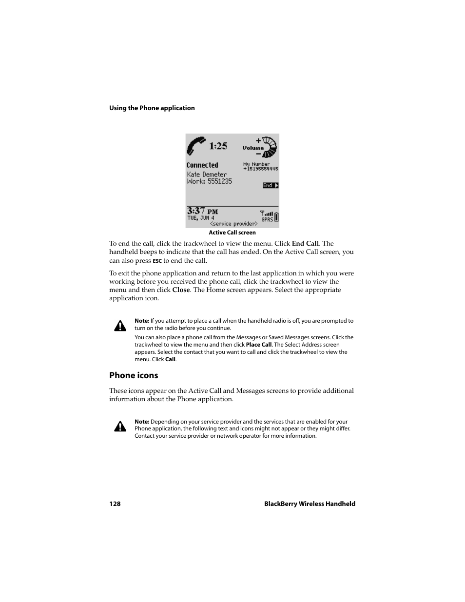 Phone icons | Blackberry 6720 User Manual | Page 128 / 277