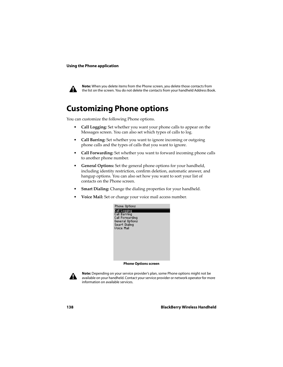 Customizing phone options | Blackberry 6720 User Manual | Page 138 / 277