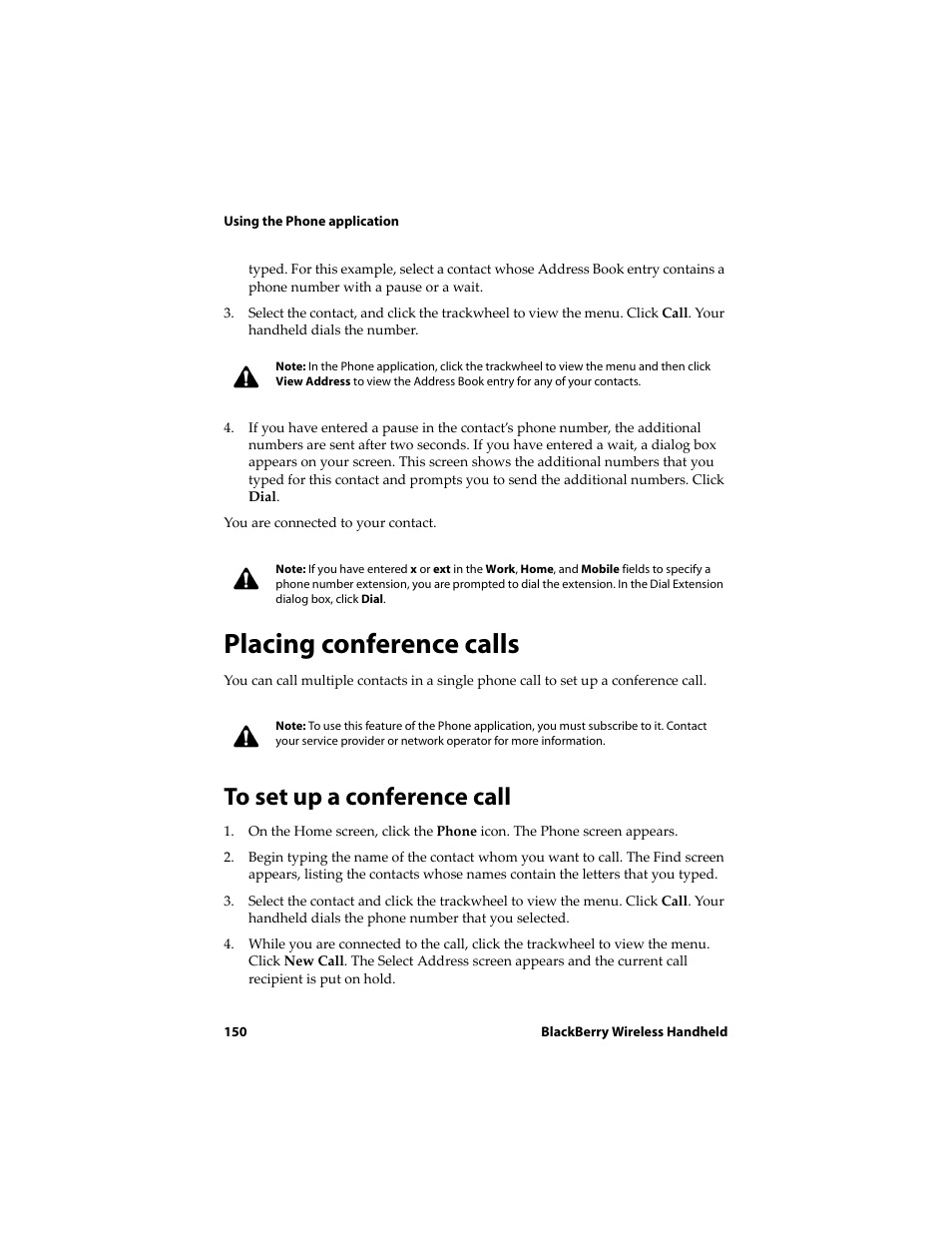 Placing conference calls, To set up a conference call | Blackberry 6720 User Manual | Page 150 / 277