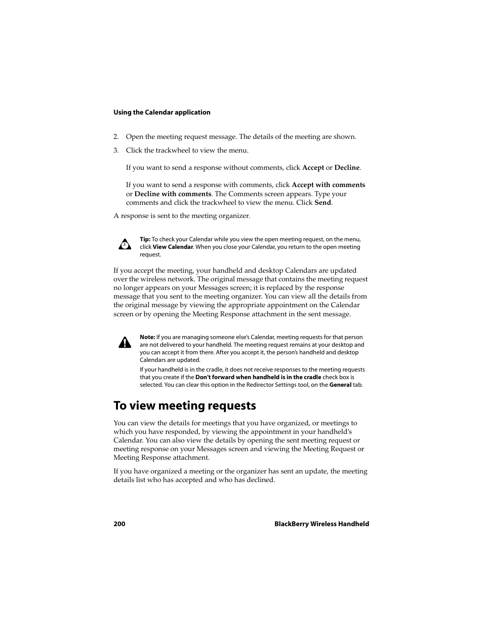 To view meeting requests | Blackberry 6720 User Manual | Page 200 / 277