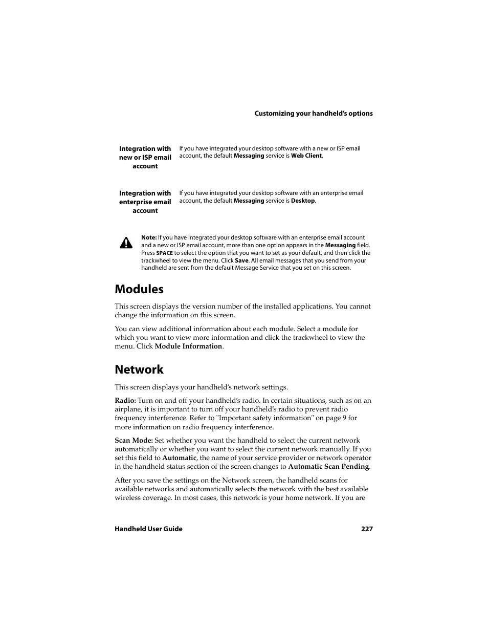 Modules, Network | Blackberry 6720 User Manual | Page 227 / 277