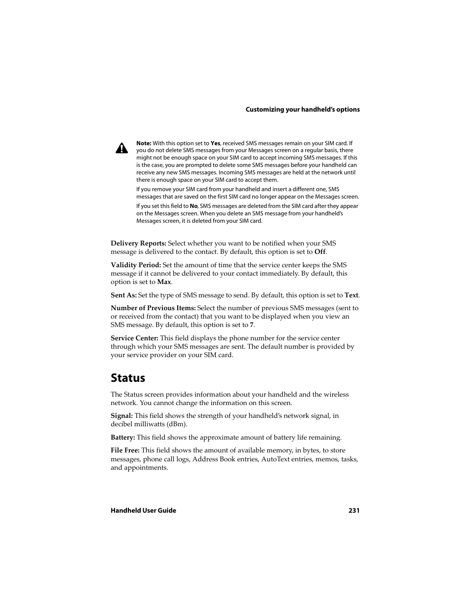 Status | Blackberry 6720 User Manual | Page 231 / 277
