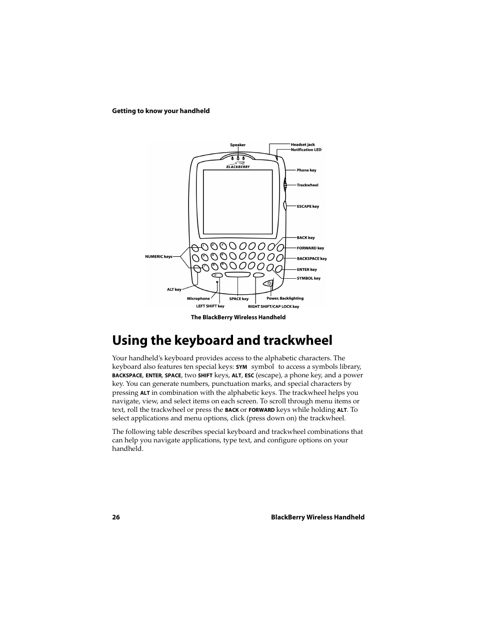 Using the keyboard and trackwheel | Blackberry 6720 User Manual | Page 26 / 277