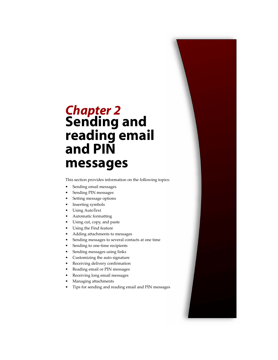 Sending and reading email and pin messages, Chapter 2 | Blackberry 6720 User Manual | Page 39 / 277