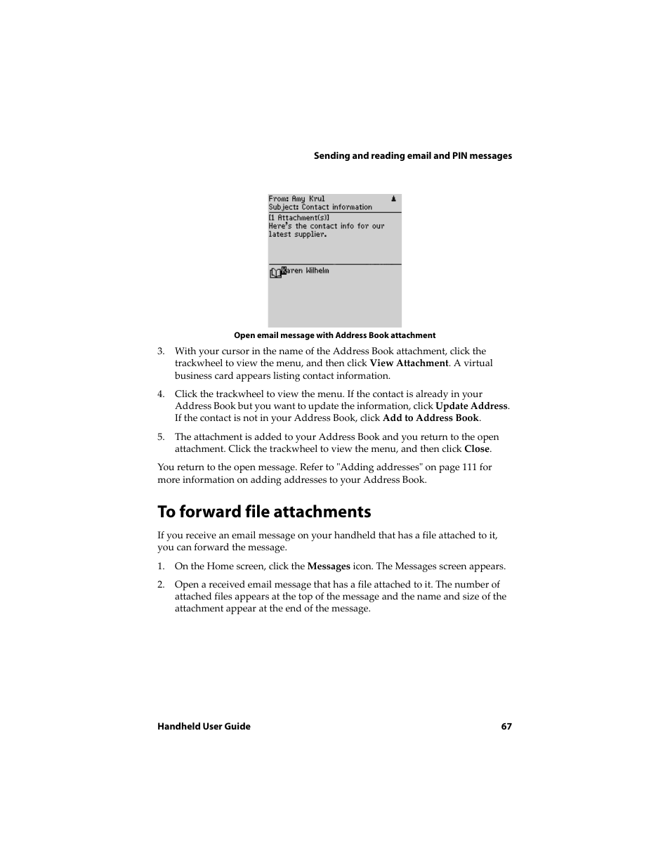 To forward file attachments | Blackberry 6720 User Manual | Page 67 / 277