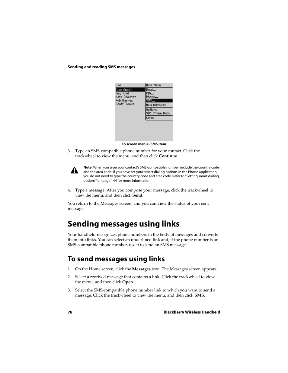 Sending messages using links, To send messages using links | Blackberry 6720 User Manual | Page 78 / 277