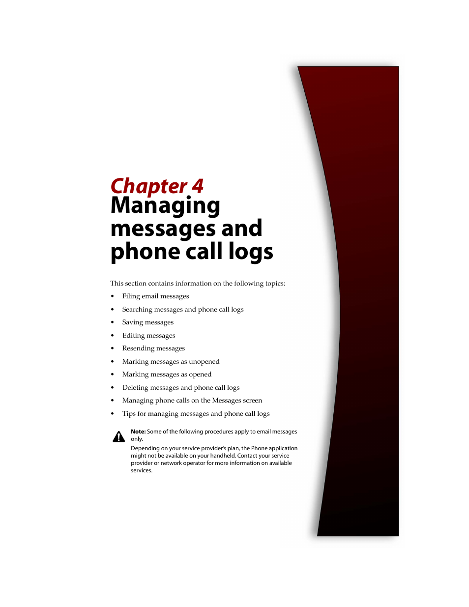 Managing messages and phone call logs, Chapter 4 | Blackberry 6720 User Manual | Page 85 / 277