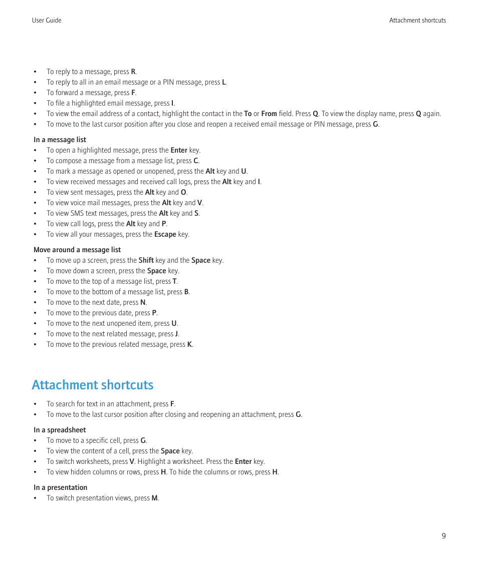 Attachment shortcuts | Blackberry Curve 8520 User Manual | Page 11 / 278