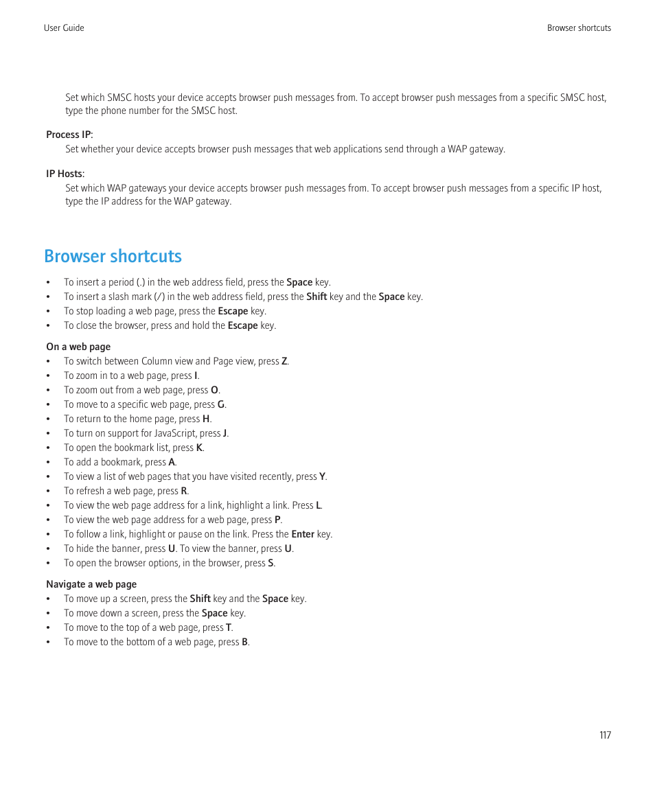 Browser shortcuts | Blackberry Curve 8520 User Manual | Page 119 / 278