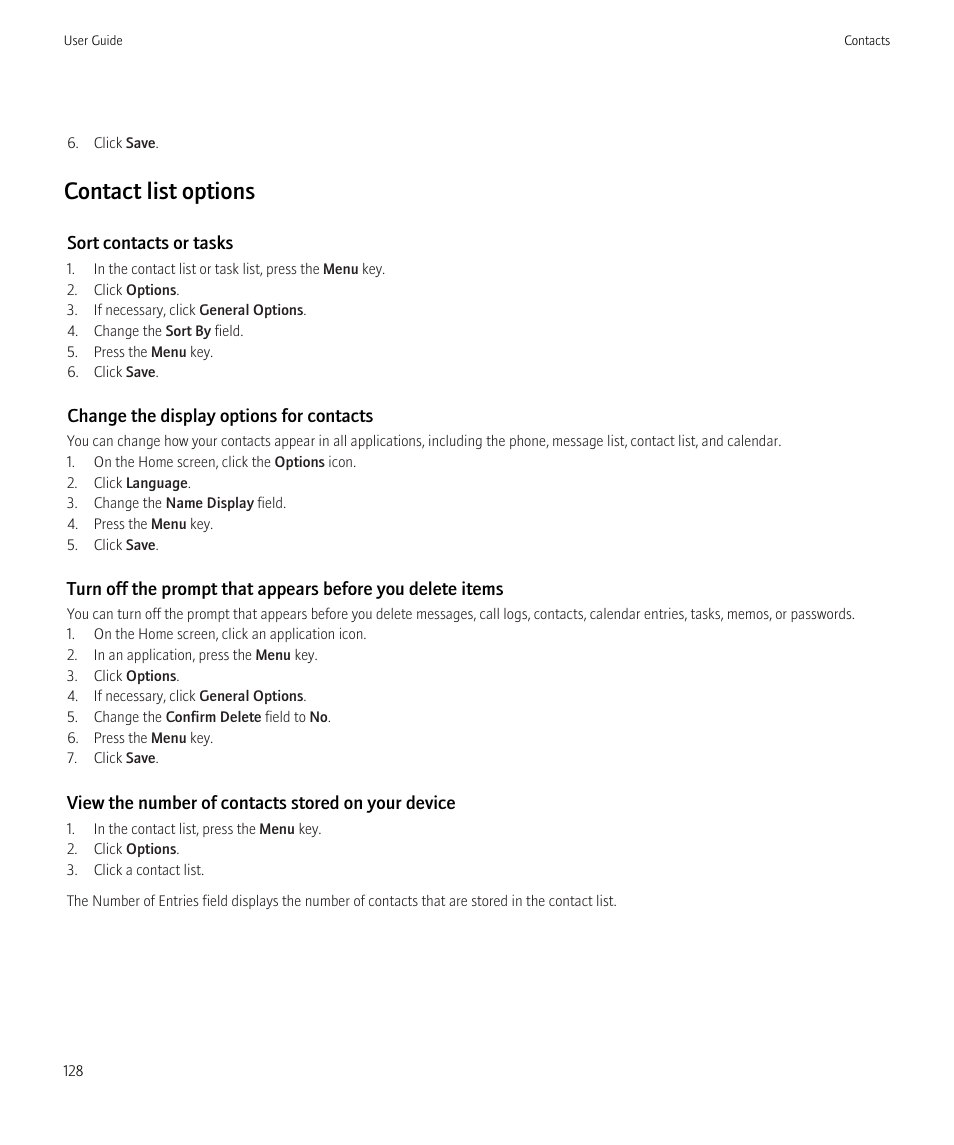 Contact list options | Blackberry Curve 8520 User Manual | Page 130 / 278