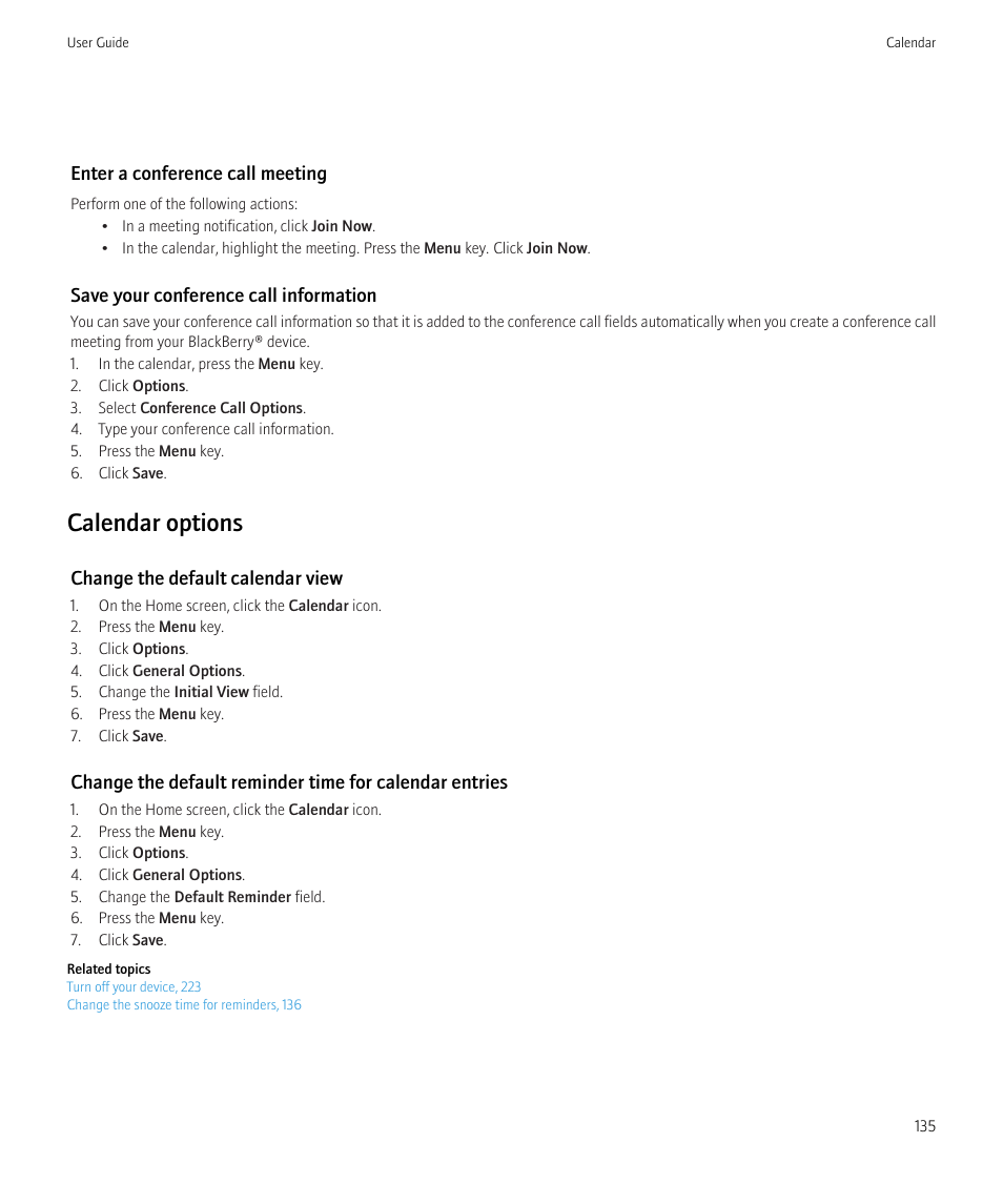 Calendar options | Blackberry Curve 8520 User Manual | Page 137 / 278