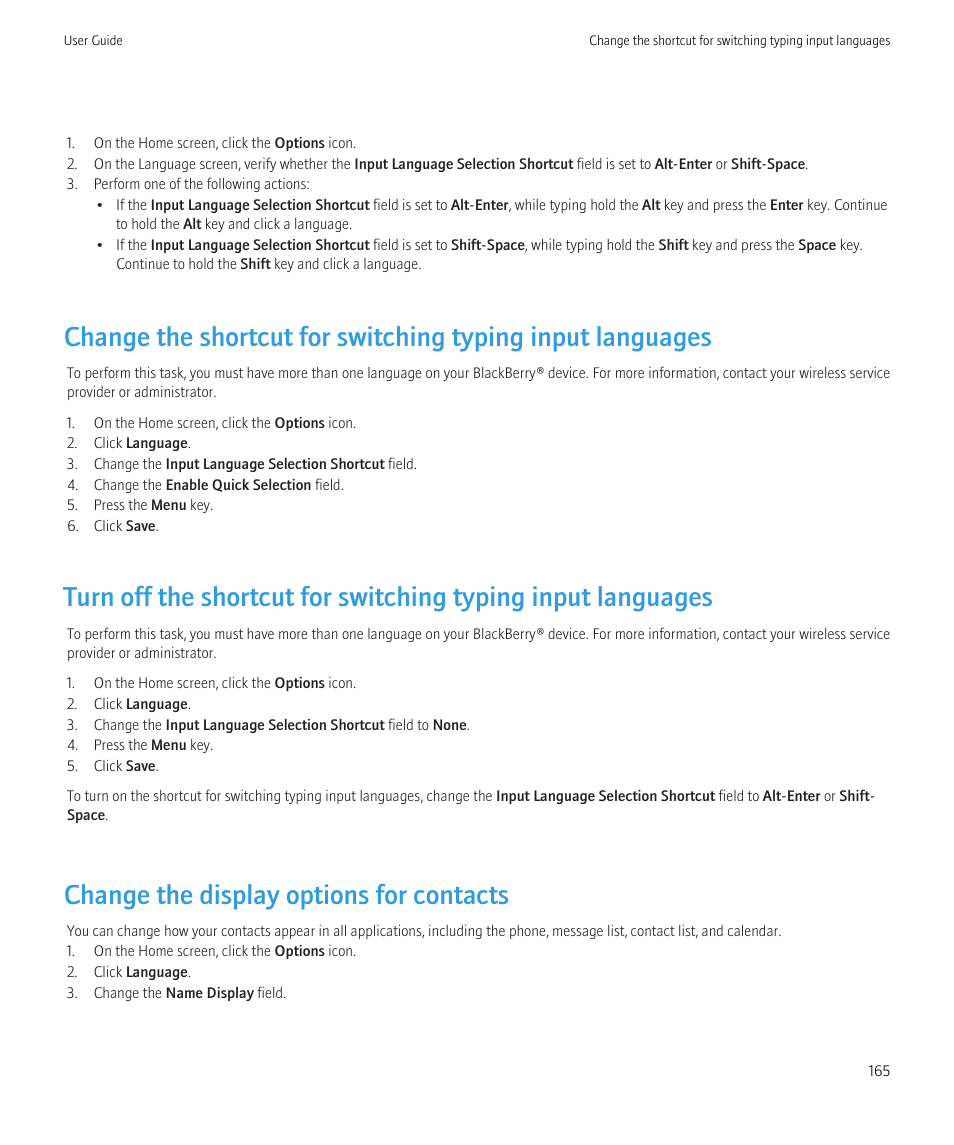 Change the display options for contacts | Blackberry Curve 8520 User Manual | Page 167 / 278